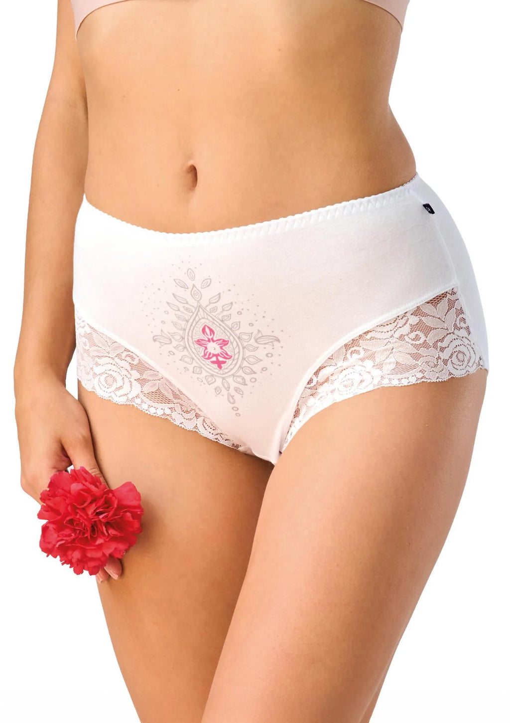 Majtki damskie bawełniane (2pack) z koronką wysoki stan LPF 500 Key
