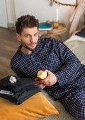 Piżama męska elegancka flanelowa z długimi spodniami i koszulową górą MNS 480 Key