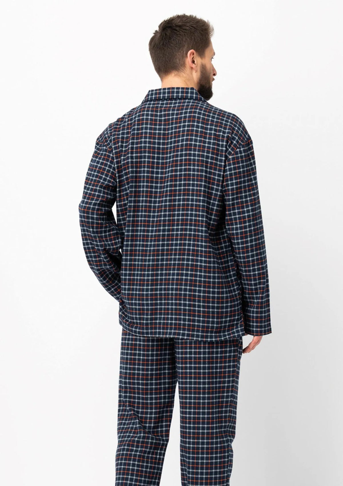Piżama męska elegancka flanelowa z długimi spodniami i koszulową górą MNS 480 Key