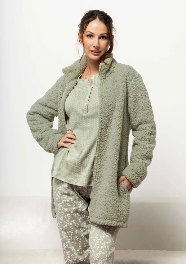 Bluza damska polarowa długa z kieszeniami TS84 Sielei szałwiowa