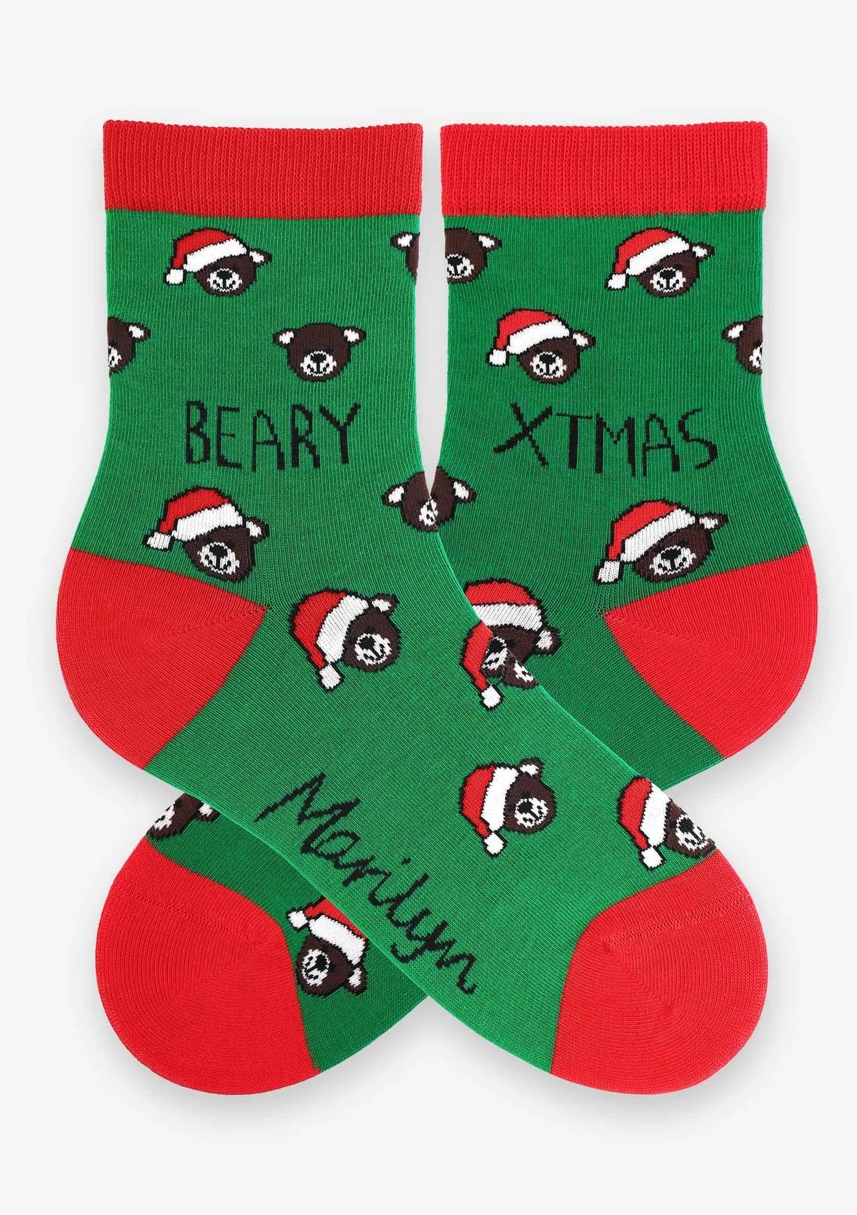 Skarpetki damskie bawełniane z grafiką świątecznych misiów Santa Pooh Marilyn