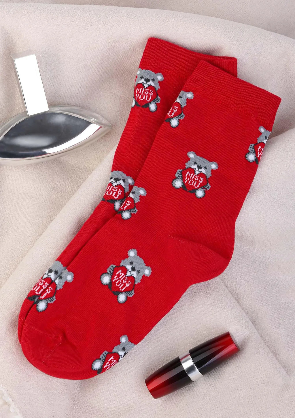 Skarpetki damskie bawełniane z misiami i serduszkami Valentine Bear Marilyn