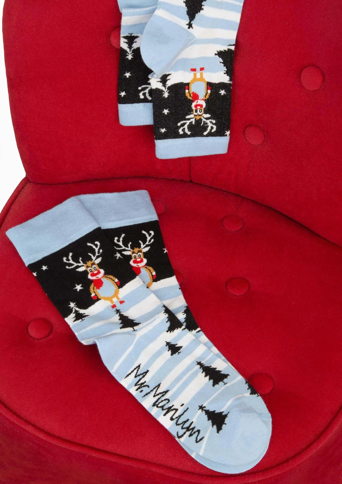 Skarpetki damskie z zimowym krajobrazem i reniferem Rudolfem Santa Rudolph Marilyn