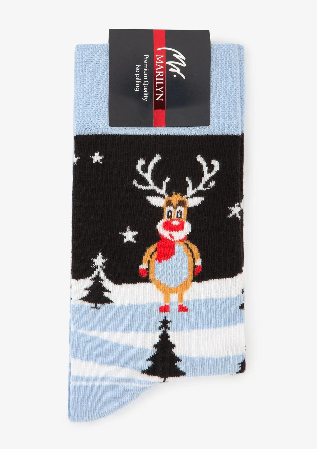 Skarpetki męskie z zimowym krajobrazem i reniferem Rudolfem Santa Rudolph Marilyn