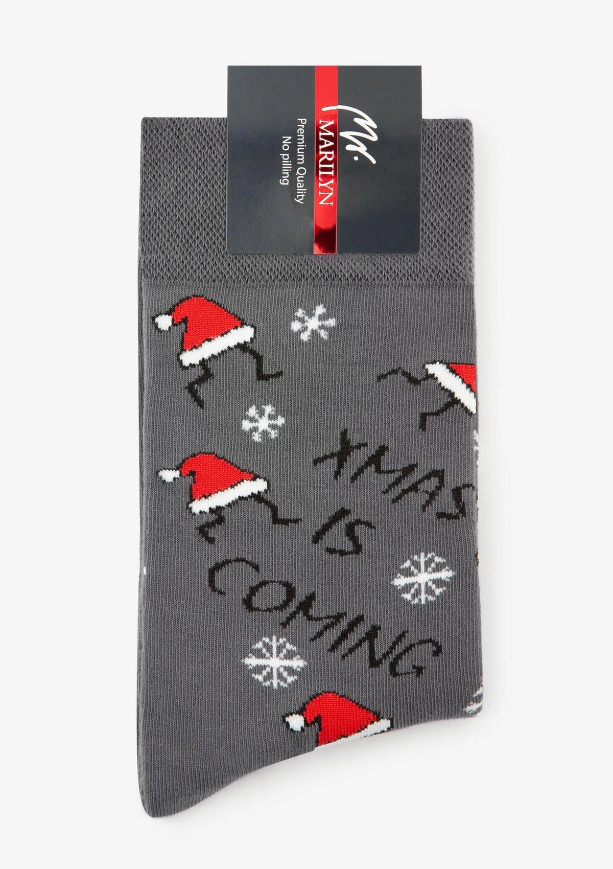 Skarpety męskie grafitowe z motywem czapek Mikołaja Xmas Hat Marilyn