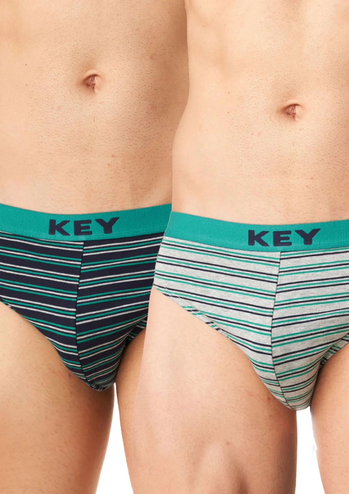 Slipy męskie bawełniane (2 pack) w paseczki z zewnętrzną gumą MPP 322 Key