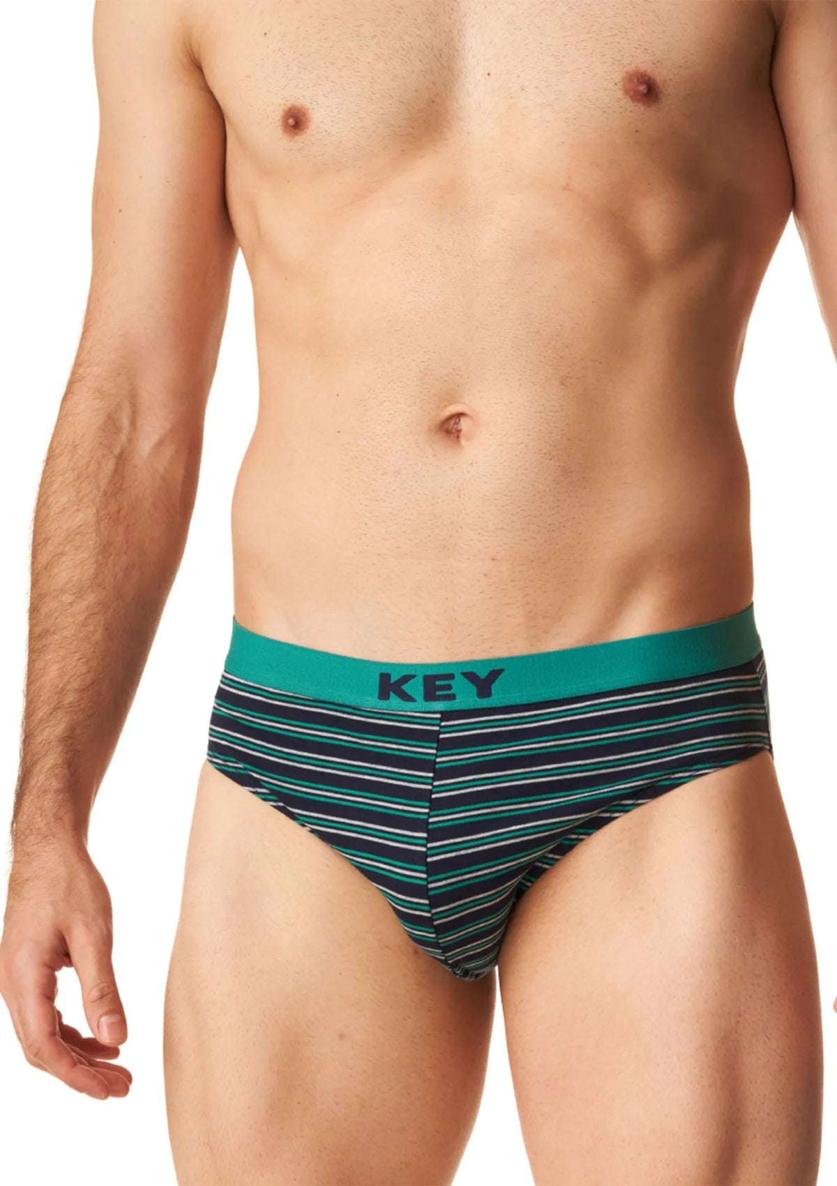 Slipy męskie bawełniane (2 pack) w paseczki z zewnętrzną gumą MPP 322 Key