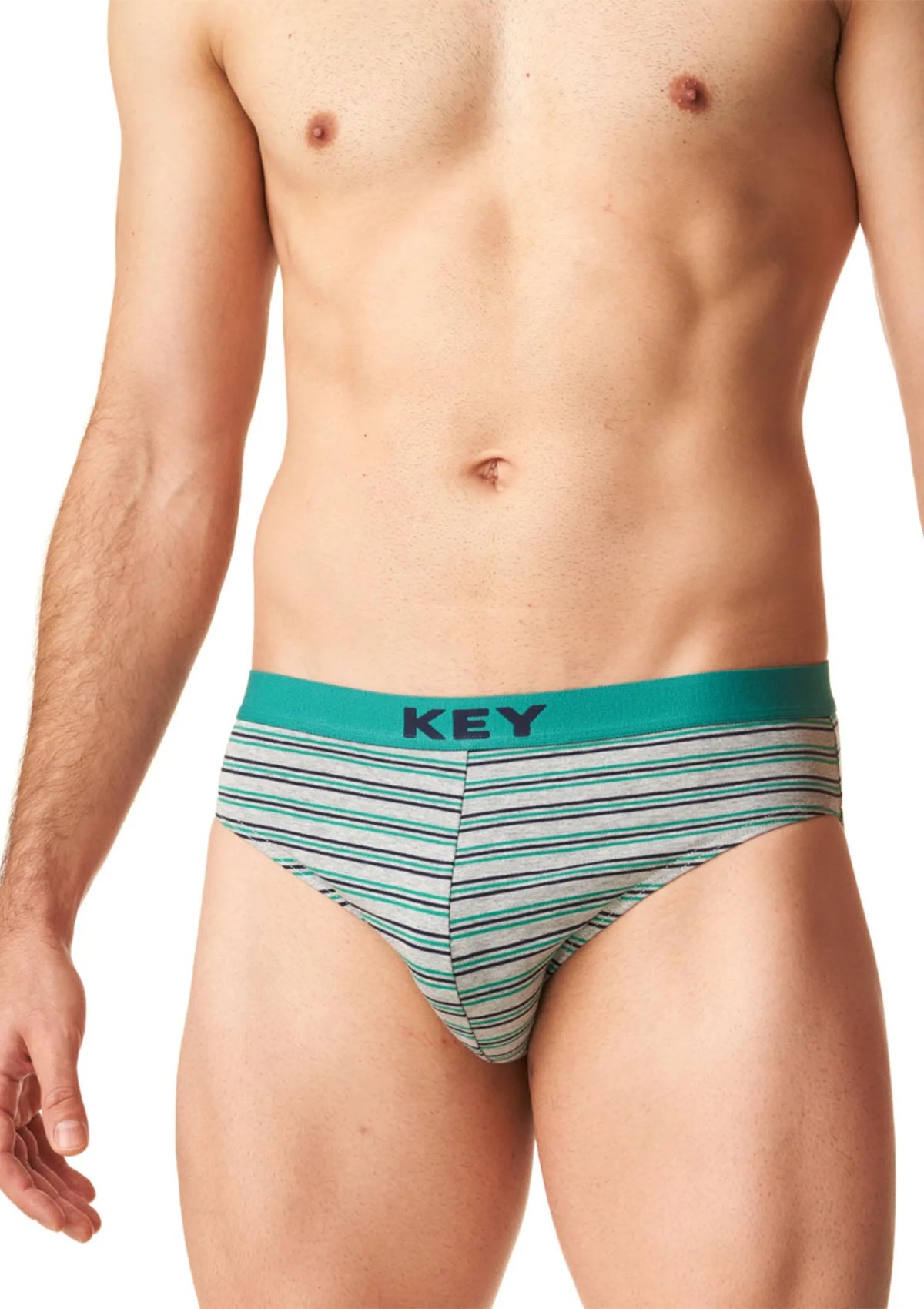 Slipy męskie bawełniane (2 pack) w paseczki z zewnętrzną gumą MPP 322 Key