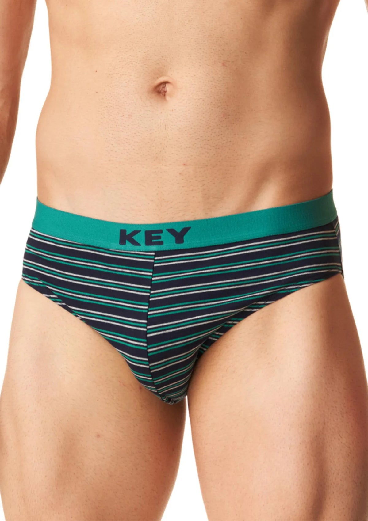 Slipy męskie bawełniane (2 pack) w paseczki z zewnętrzną gumą MPP 322 Key