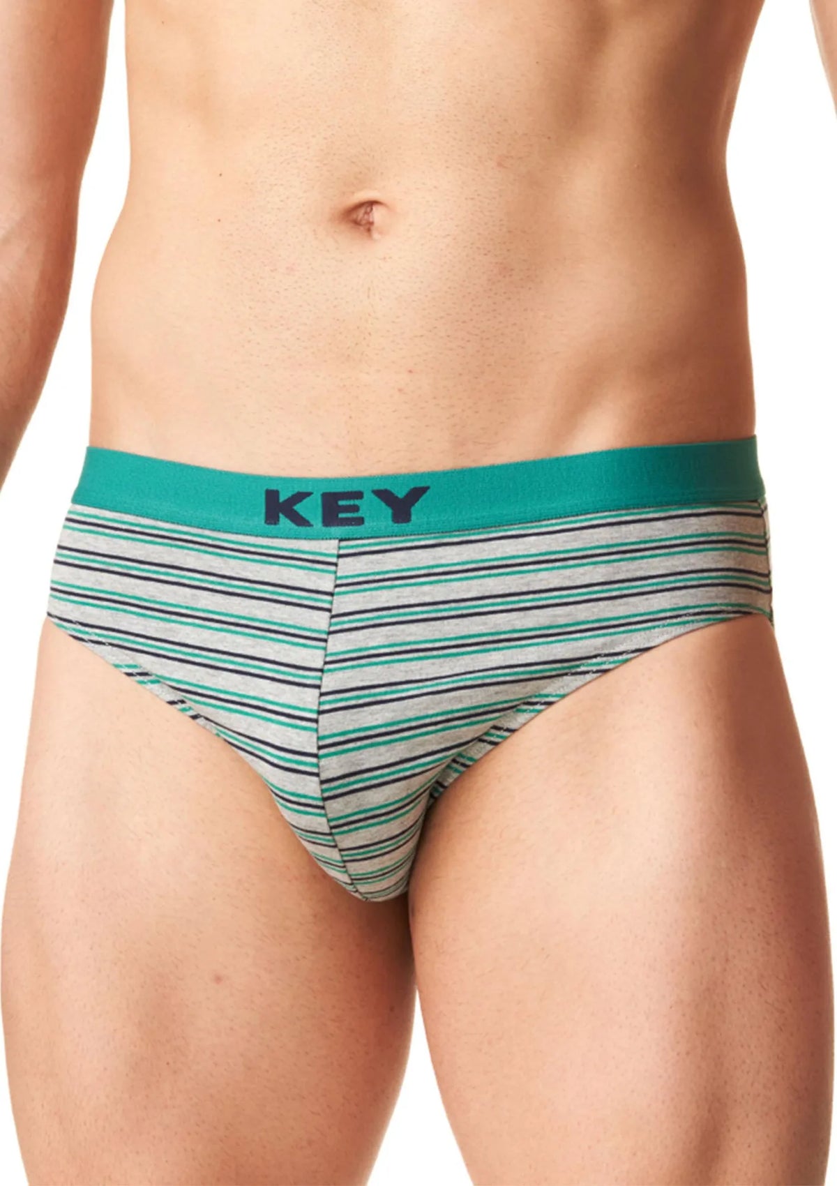 Slipy męskie bawełniane (2 pack) w paseczki z zewnętrzną gumą MPP 322 Key