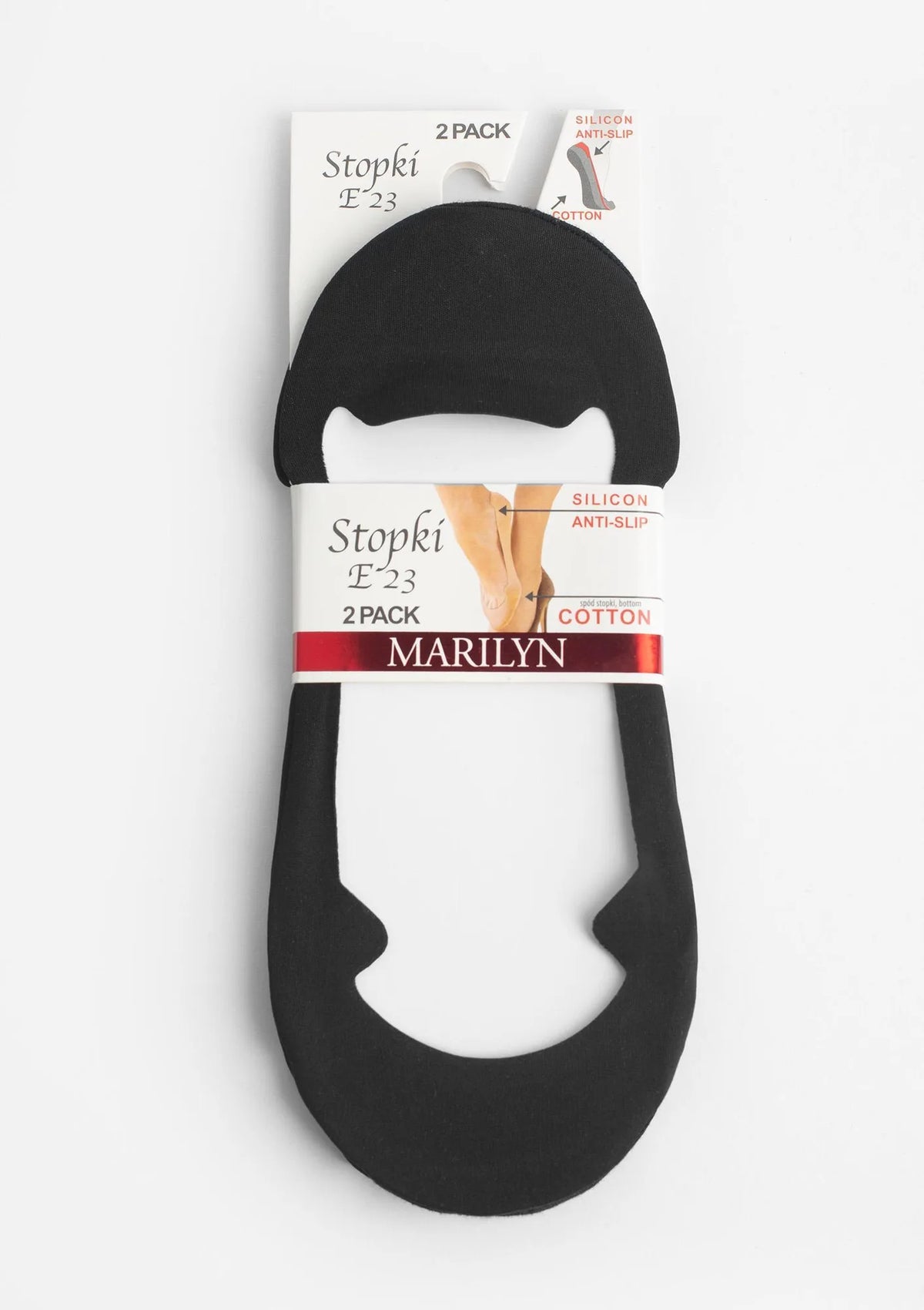 Stopki damskie bawełniane (2pack) z wewnętrznym i zewnętrznym silikonem czarne E23 Marilyn