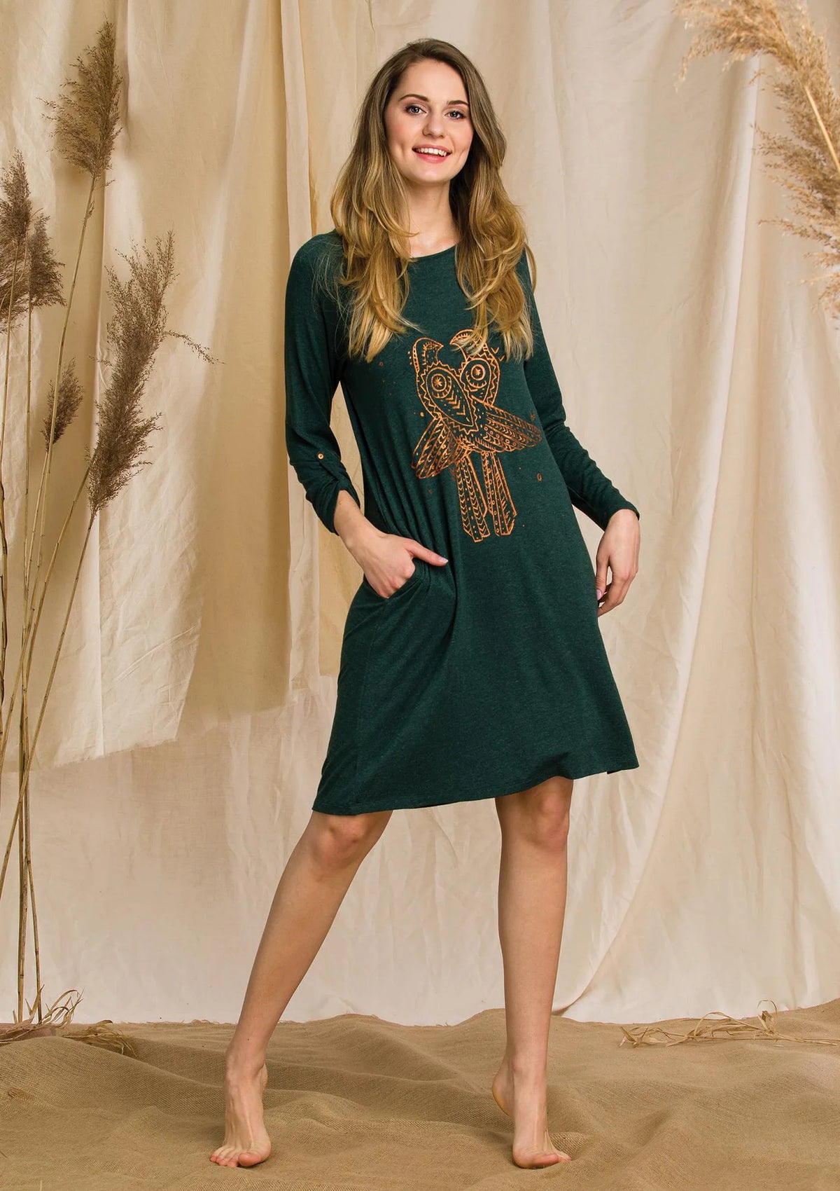 Sukienka Homewear z grafiką ptaków LHD 887 1