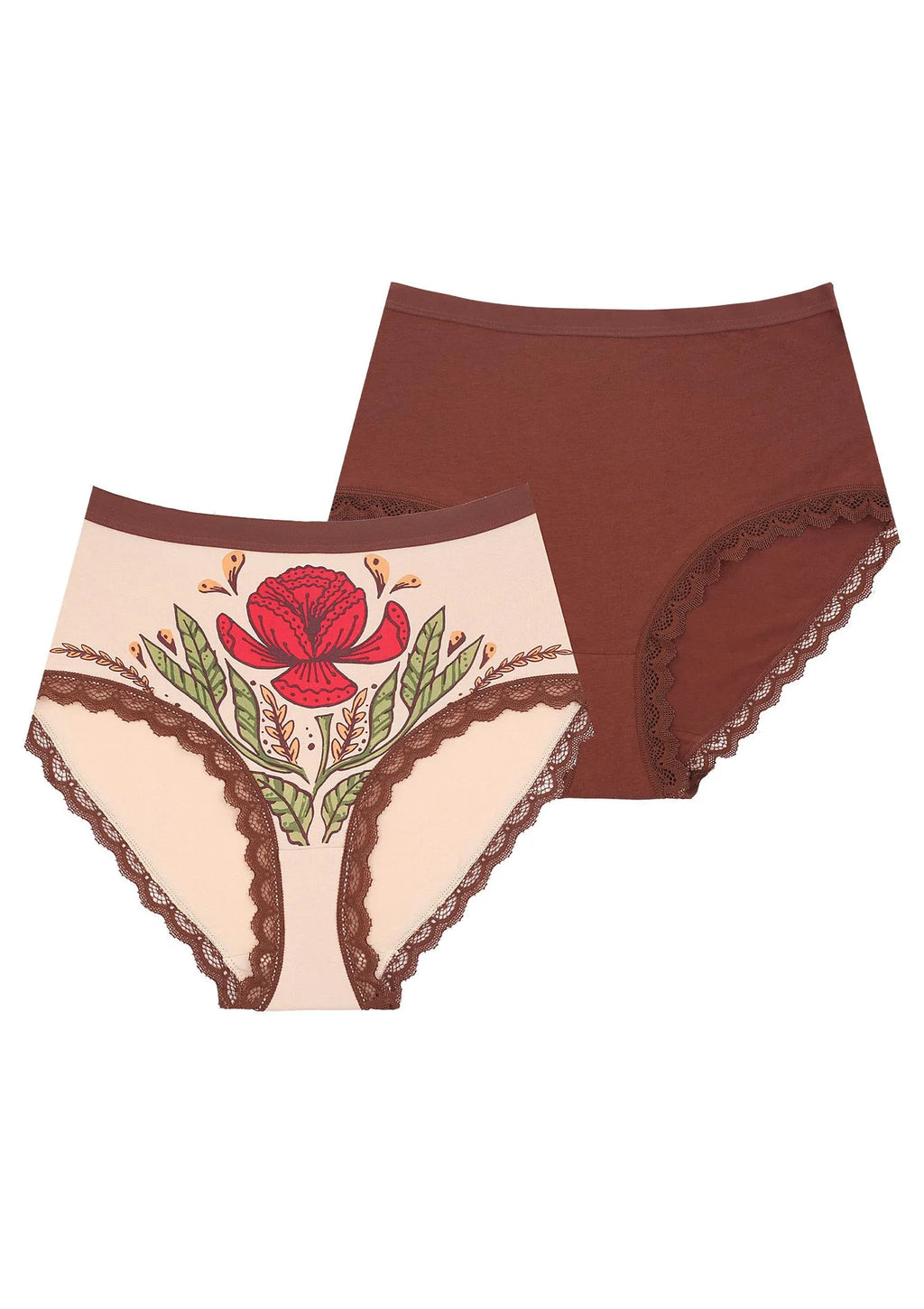 Wysokie figi damskie (2 pack) z koronkowym wykończeniem LPF 643