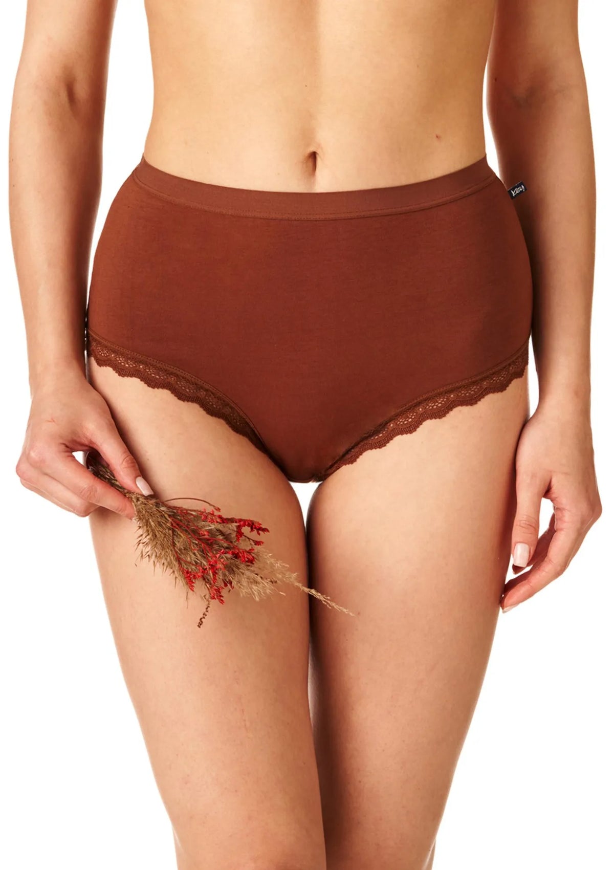 Wysokie figi damskie (2 pack) z koronkowym wykończeniem LPF 643