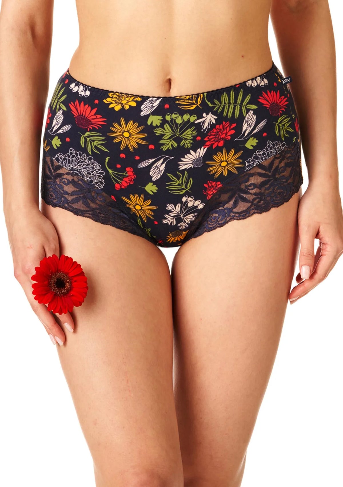 Wysokie wzorzyste figi damskie (2 pack) z koronką LPF 567